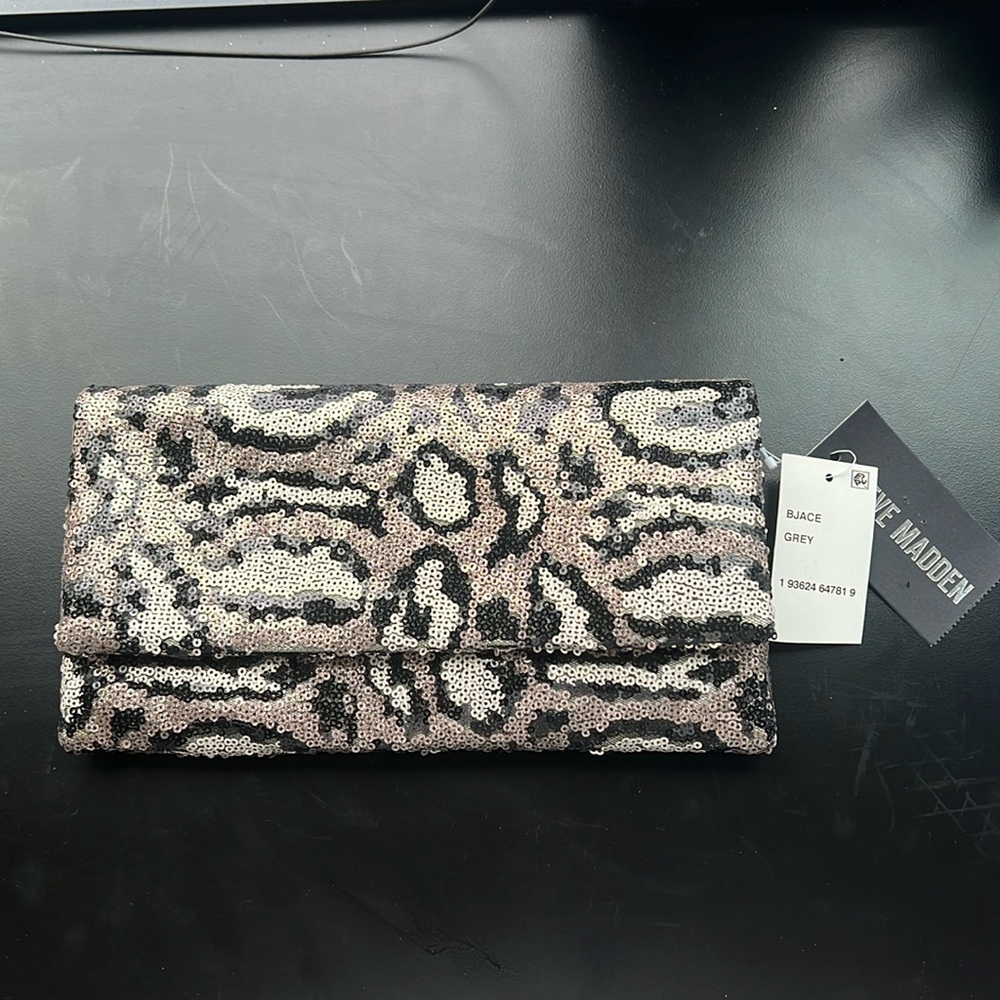 NWT Steve Madden Animal Print Sequin Clutch
